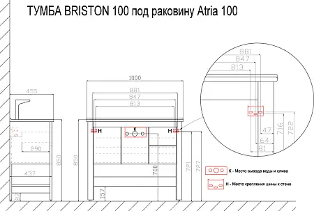 Azario Briston 100 см тумба с раковиной напольная CS00058283