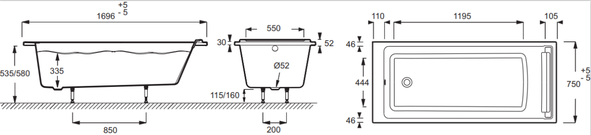 Jacob Delafon Spacio E6008RU-00 фронтальная панель для ванны 170x75 см
