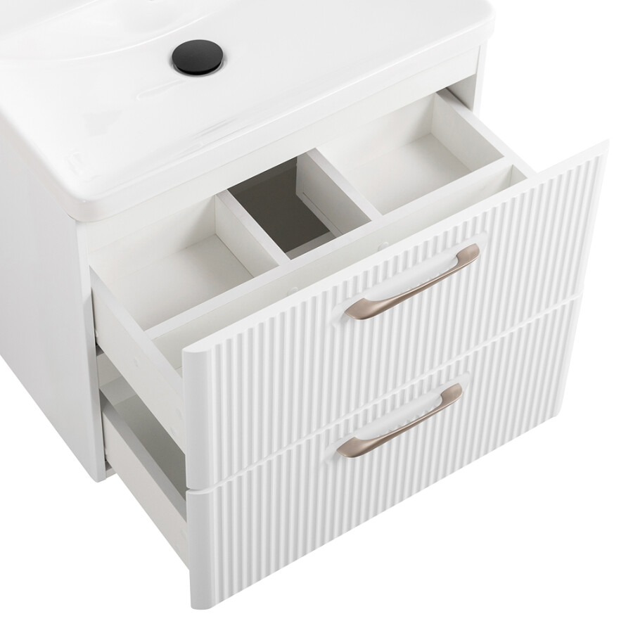 Подвесная тумба с раковиной Belbagno DUE 60 см. Bianco Lucido, DUE-600-2C-SO-BL-P BB-8076-3-60