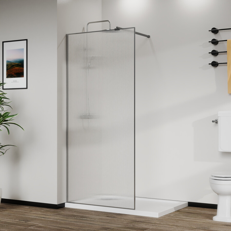 Душевая перегородка Azario Walk-in 1000x1950 в рамке, рифленое стекло, толщина стекла 8 мм, профиль графит матовый AZ-271-100-MGR-CRF