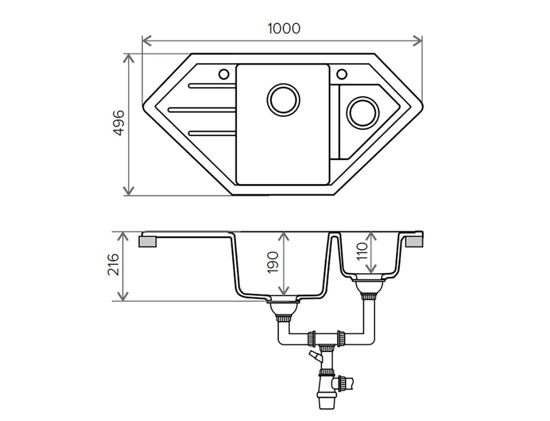 Tolero R-114 кухонная мойка серый 49.6 х 100 см