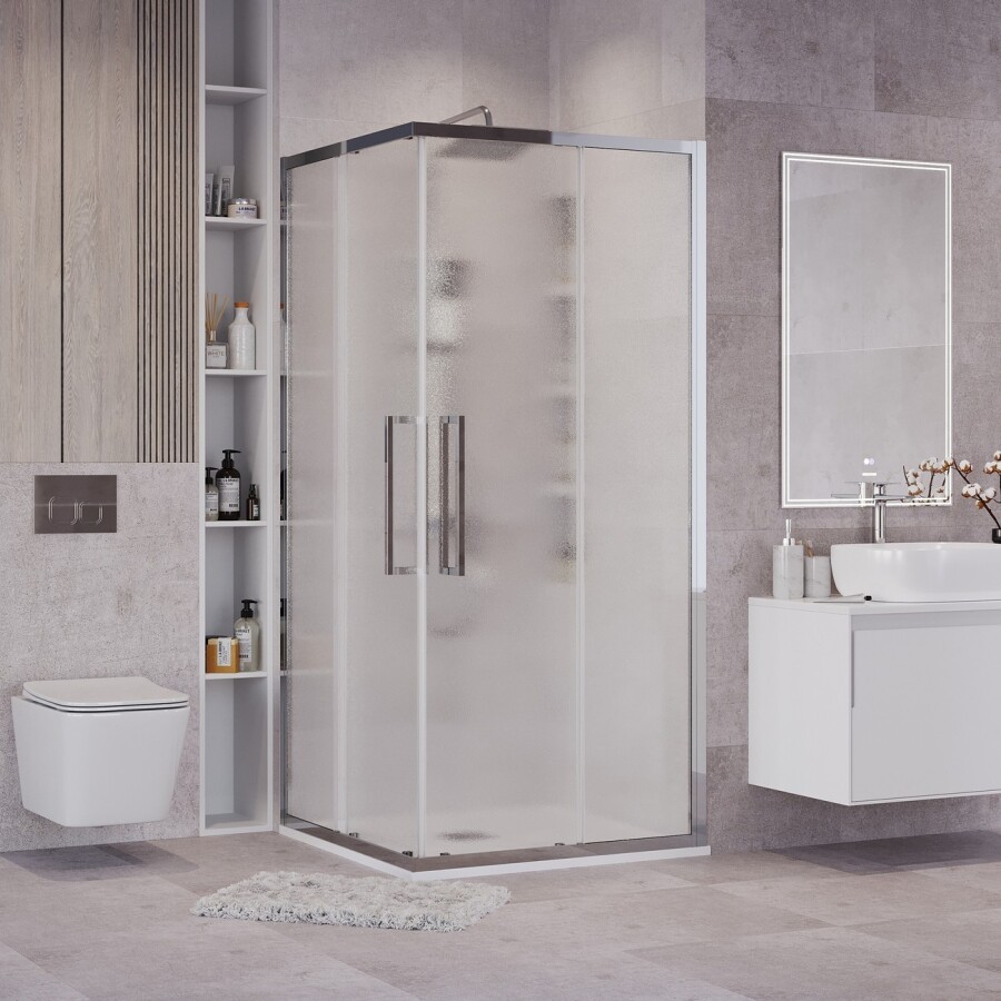 Душевое ограждение Grossman Cosmo 300.K33.02.8080.10.02 (80х80х195) квадрат,раздвижная,хром,стекло шиншилла, 1 место