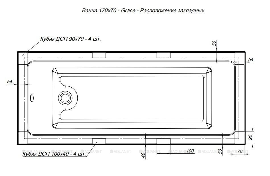 Акриловая ванна Aquanet Grace 170x70 (с каркасом) 00312653