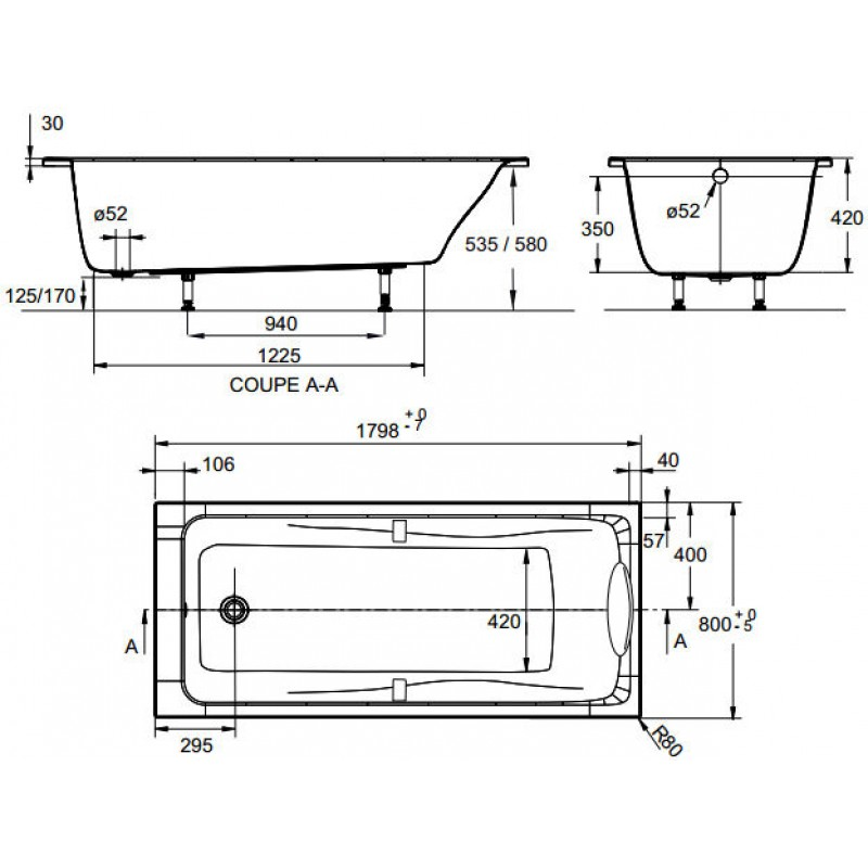 Jacob Delafon Odeon Up SF145RU-NF каркас для ванны 180x80 см