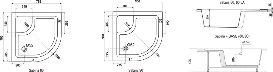 Ravak Sabina LA 90*90*42 душевой поддон акриловый A217001020