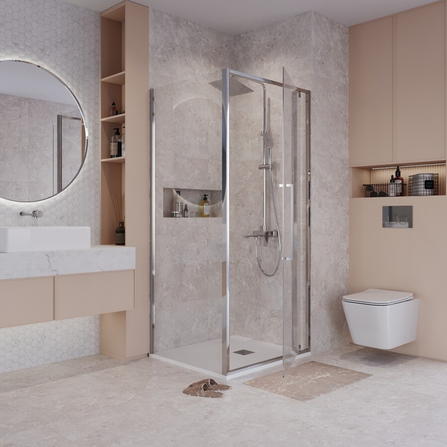Душевое ограждение Niagara Nova NG-66-9A-A80-34 (90х80х195) прямоугольник,хром,дверь распашная,стекло прозрачное,2 места