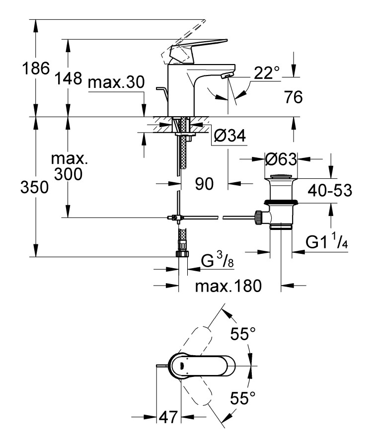 Grohe Eurosmart Cosmopolitan 32825000 смеситель для умывальника 35 мм