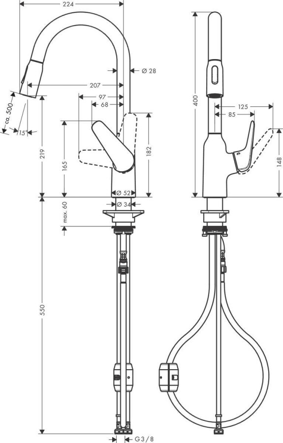 Hansgrohe Focus M42 Кухонный смеситель 220 с вытяжным душем 2jet хром 71800000