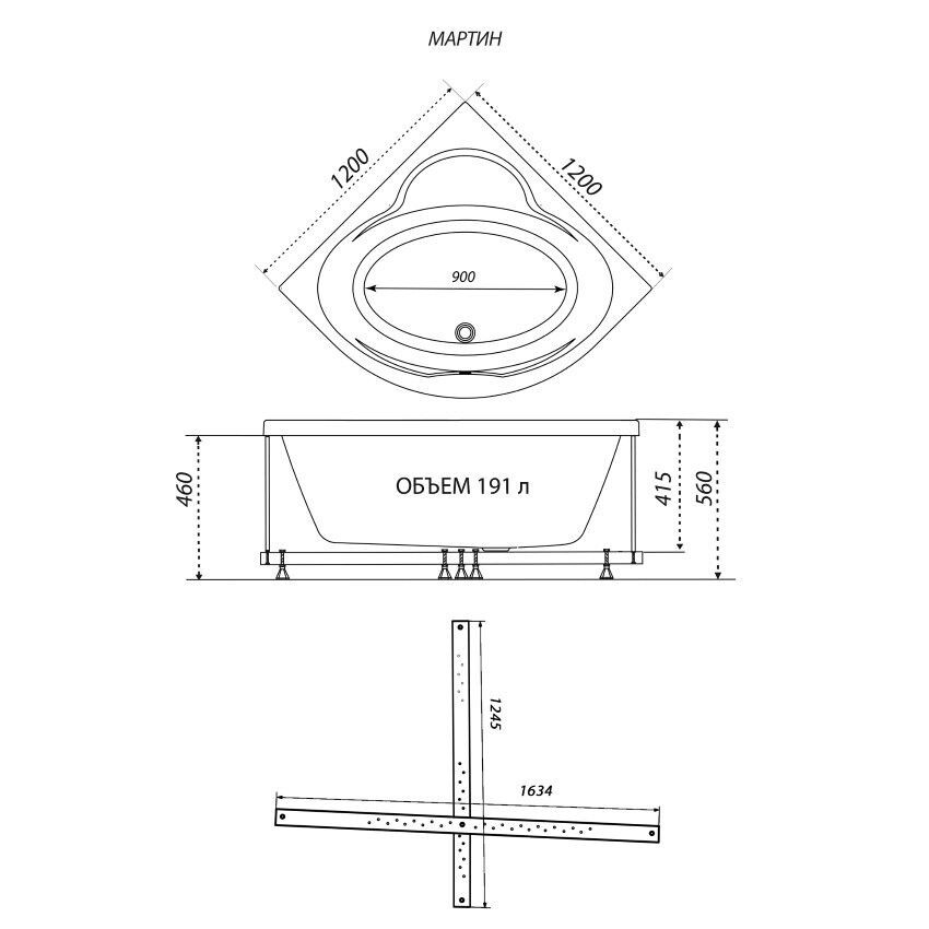 Triton Мартин ванна акриловая угловая 120*120 с каркасом