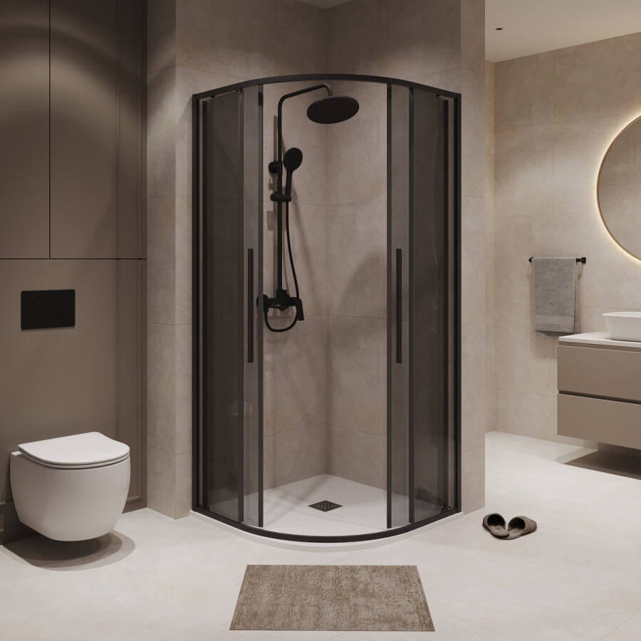 Душевое ограждение Niagara Nova NG-2827-34BLACK (100х100х195) четверть круга,черный матовый,двери раздвижные,стекло тонированное,1 место