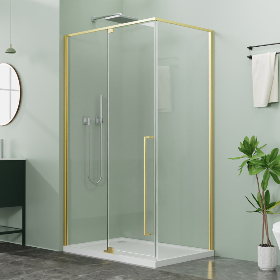 Душевое ограждение Azario Male 1200х900х1950 прозрачное стекло 6 мм, профиль брашированное золото AZ-J50-12090-BGL-CL