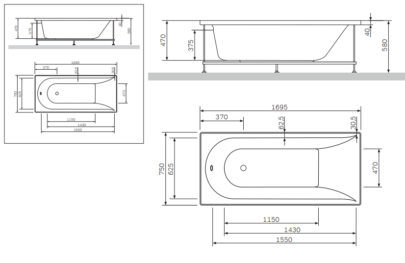 Am.Pm Inspire W5AA-170-075W-P64 фронтальная панель для ванны A0 170x75 см