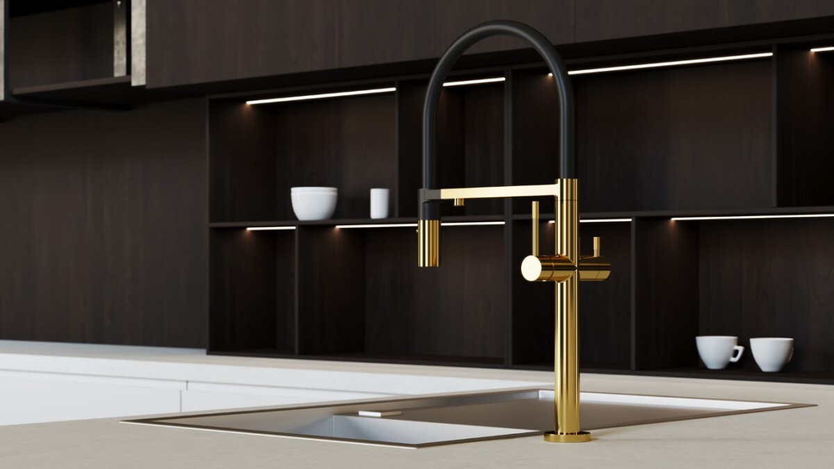 Смеситель для кухни Boheme Kitchen Uno Gold 115-G c краном для питьевой воды