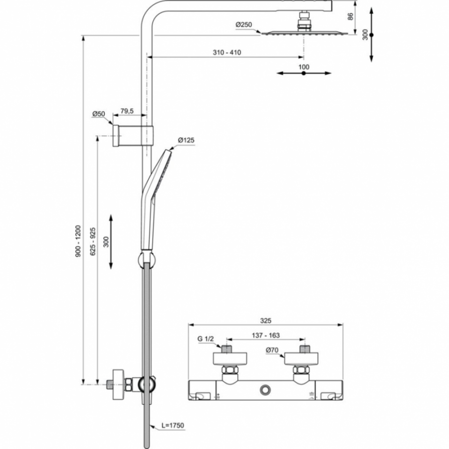 Ideal Standard душевая система с термостатическим смесителем A7704AA