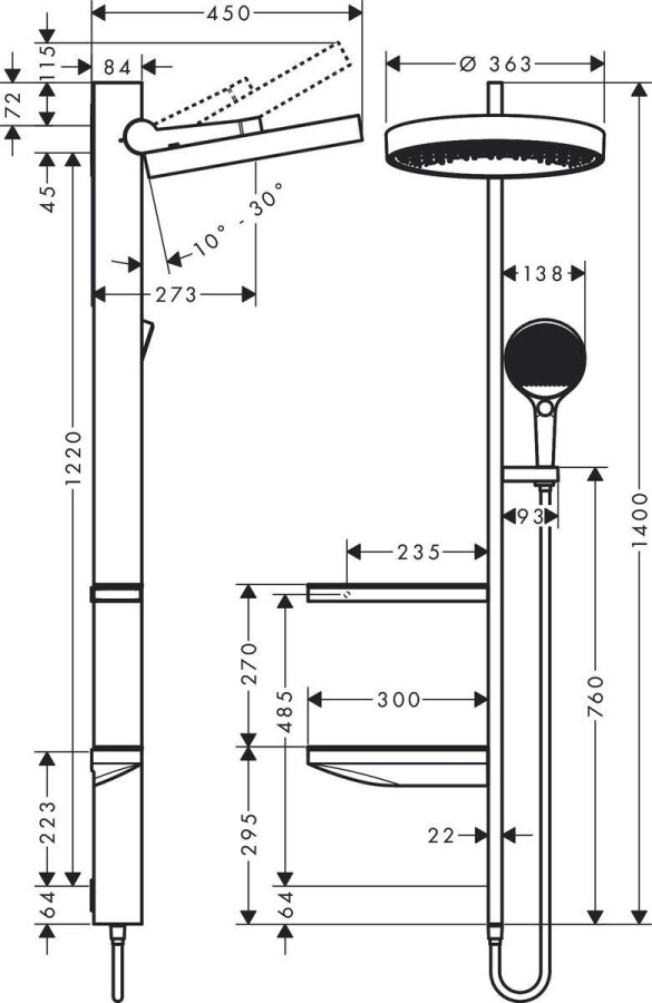 Hansgrohe Rainfinity Showerpipe 360 Душевой набор скрытого монтажа хром 26842000