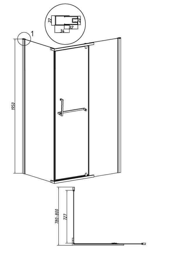 Боковая стенка Grossman Pragma 200.K33.03.80.21.00 (80х195) черный матовый,стекло прозрачное, 1 место
