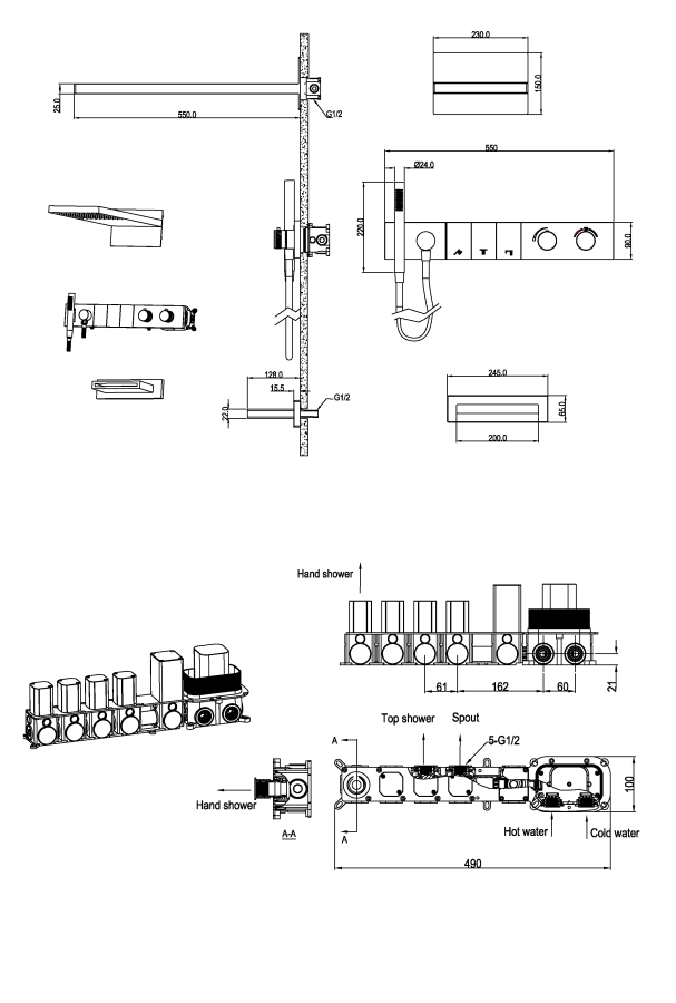 Душевая система трехпозиционная с термостатом и изливом Boheme Zodiac Shine Gun Metal 133-2-SGM