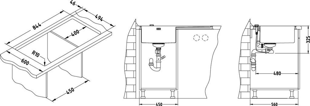 Мойка Alveus Stylux 50 1084294 нержавеющая сталь satin L/R 86x51 см