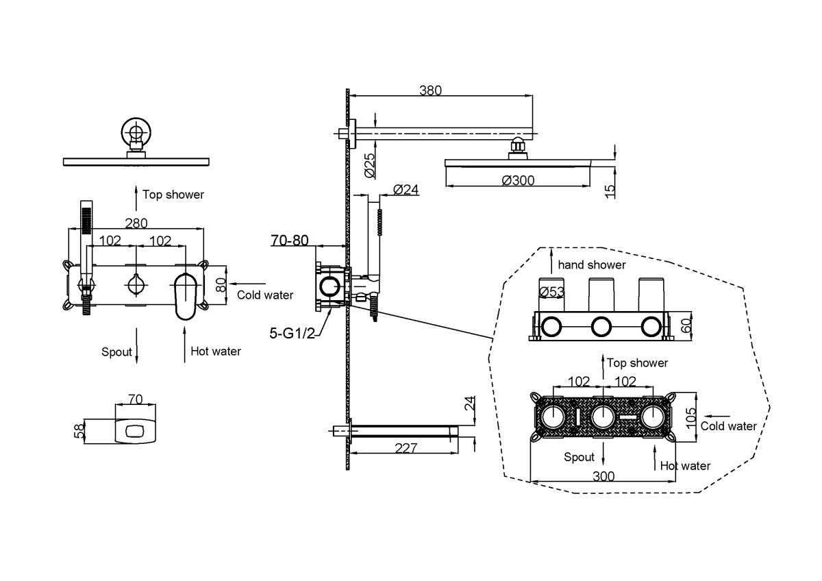 Душевая система Boheme Spectre Gun Metal с изливом 454-2-GM