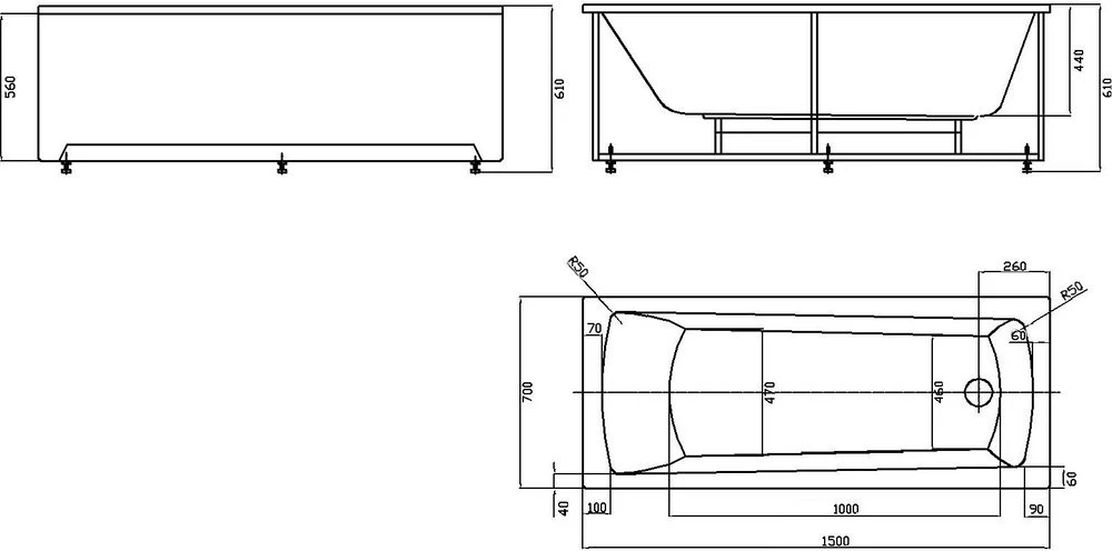 Aquatek Либра NEW ванна акриловая 150х70 см с фронтальным экраном и каркасом LIB150N-0000009