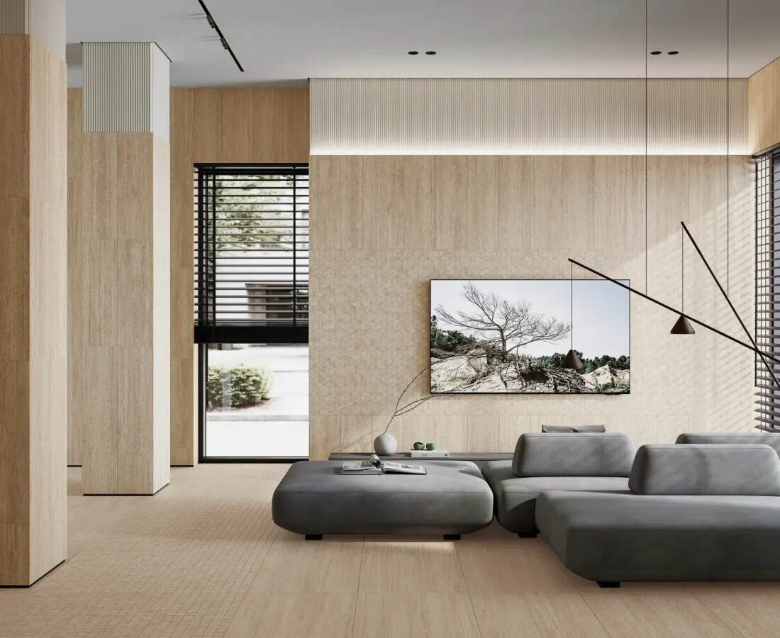 Керамический гранит Kerama Marazzi Прованс Про Травертин Бежевый матовый обрезной 60x119,5x0,9 KM6012G0751R