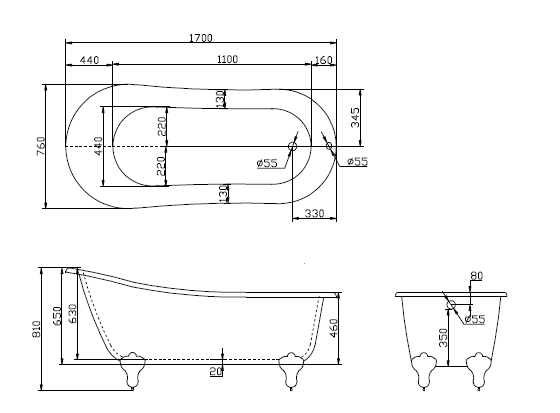 BelBagno BB06-1700-ORO Акриловая ванна классическая отдельностоящая