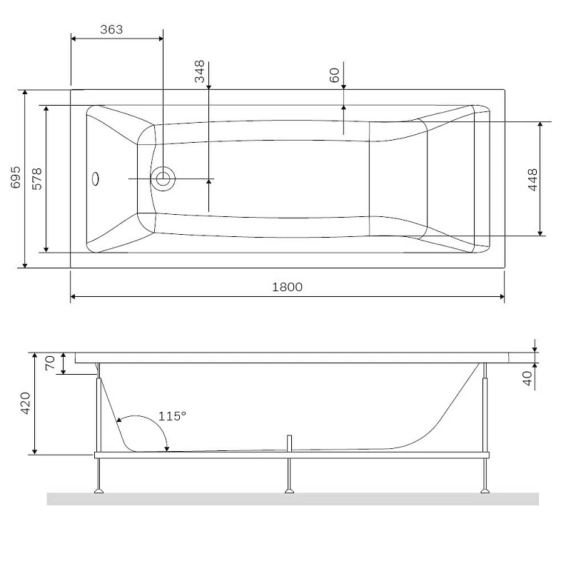 Am.Pm Gem каркас для ванны 180х70 W93A-180-070W-R