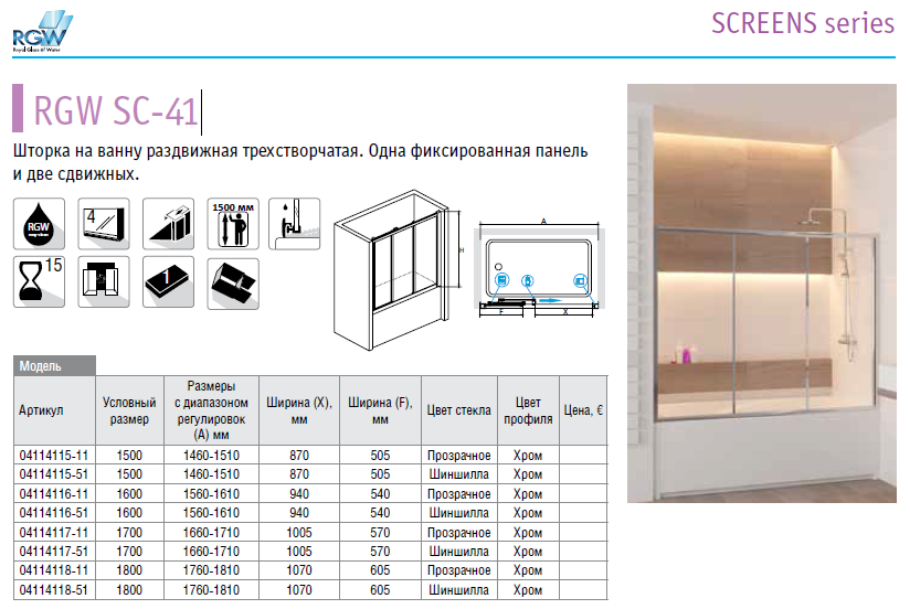 RGW Screens SC-41 04114118-11 180*150 шторка на ванну