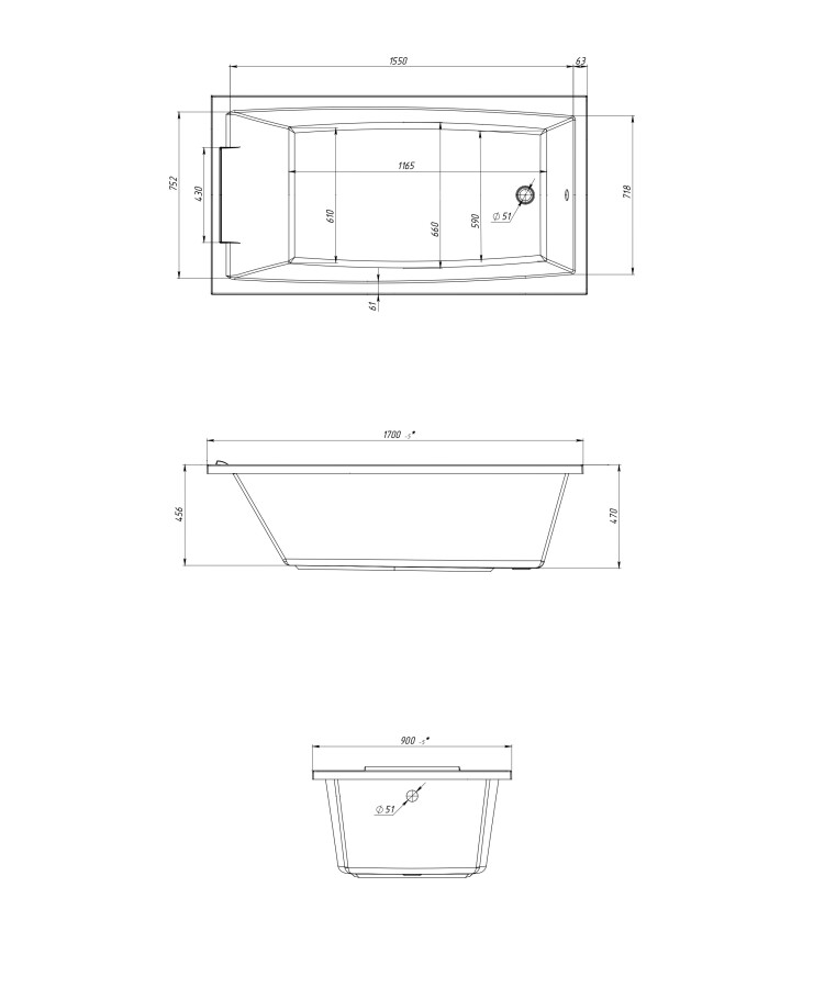 Marka One Aelita 170*90 ванна акриловая прямоугольная