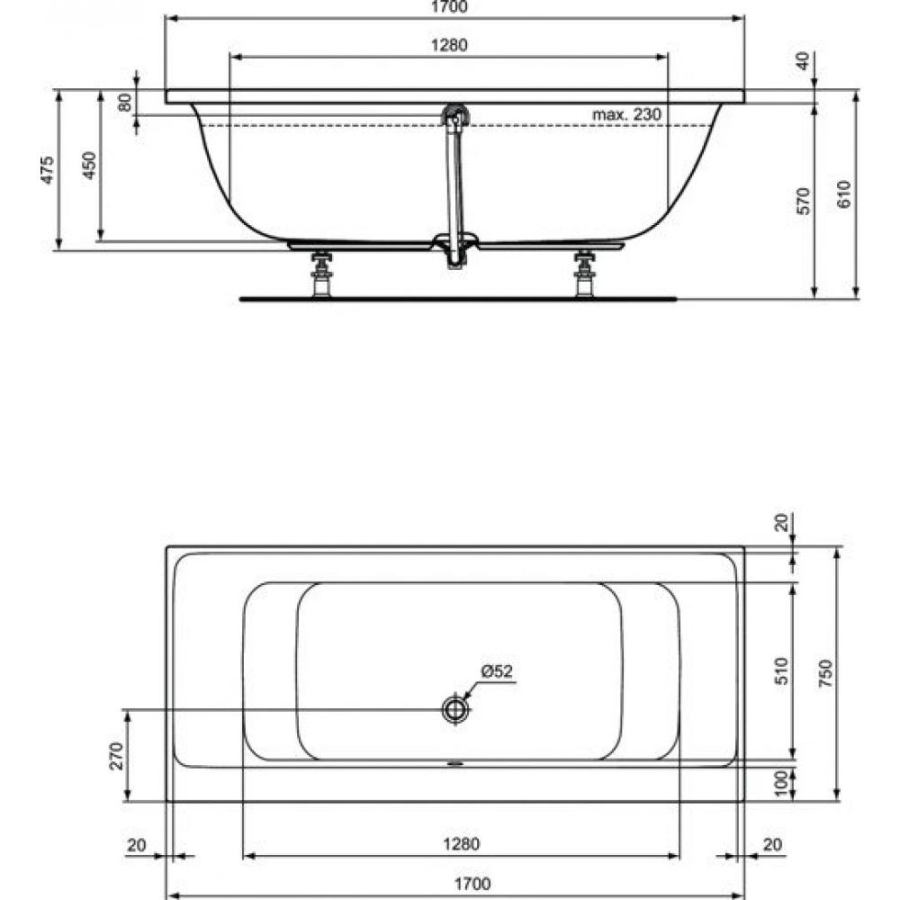 Ideal Standard Connect Air ванна акриловая прямоугольная 170х75 E106601