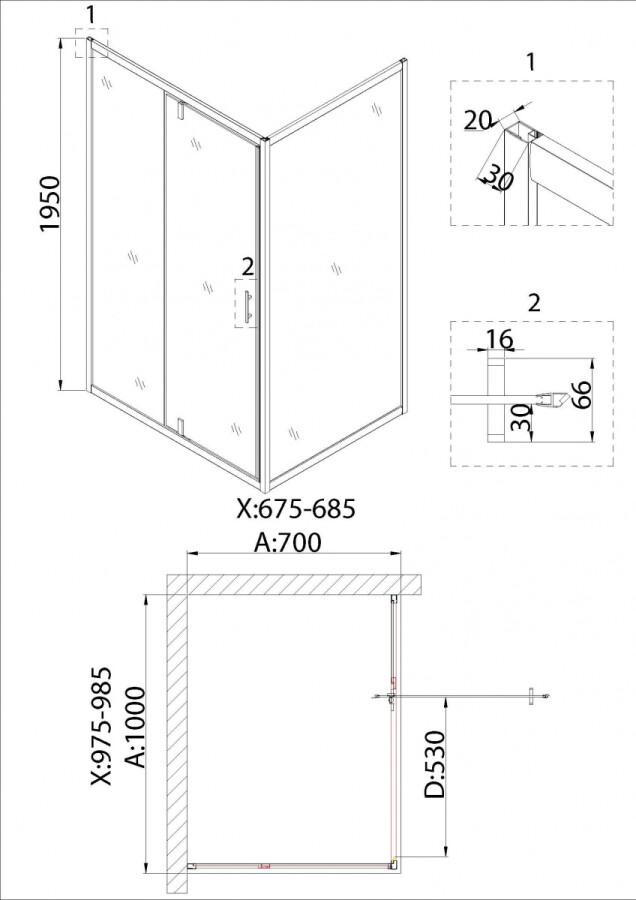Душевой уголок 100x70 Niagara NG-63-10A-A70