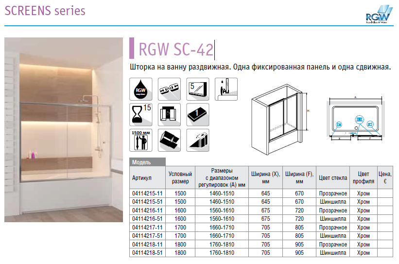 RGW Screens SC-42 04114217-11 170*150 шторка на ванну