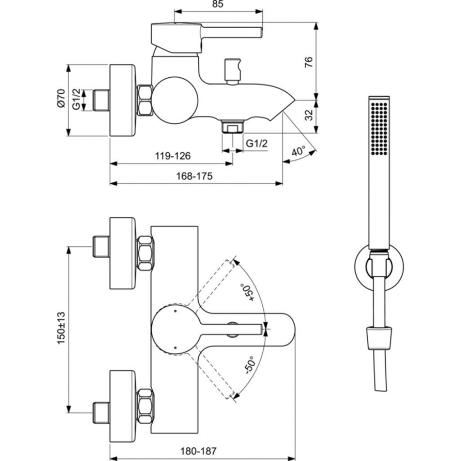 Ideal Standard Ceraline смеситель для ванны с ручным душем BC270XG