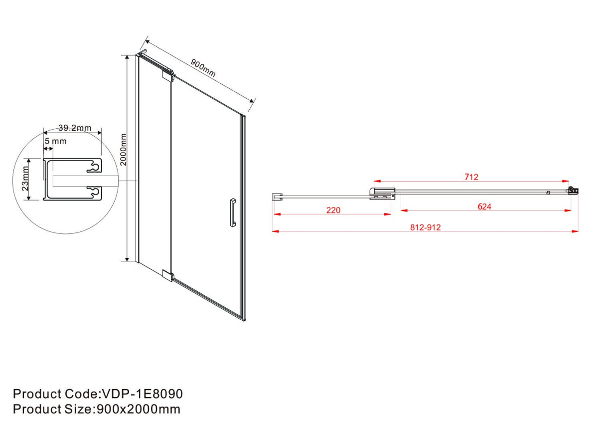 Vincea Extra душевая дверь VDP-1E8090CGB профиль черный, тонированное