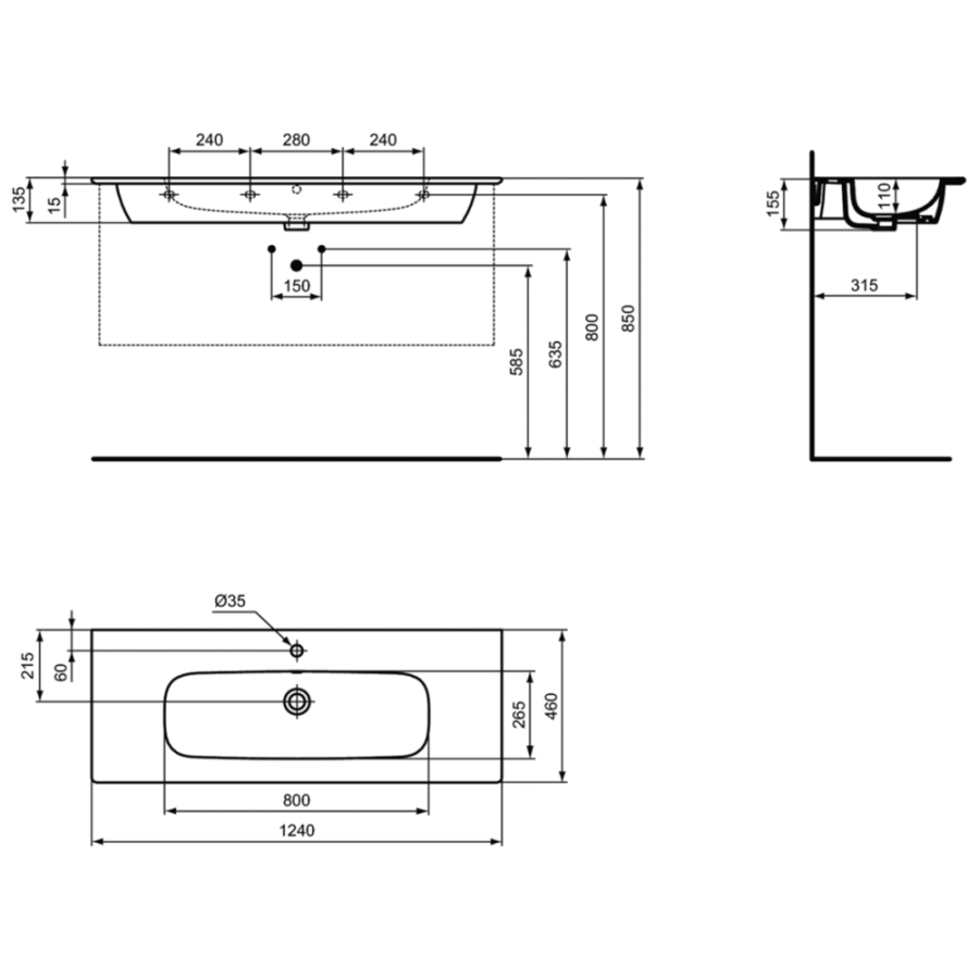 Ideal Standard раковина 124х46 см T462201