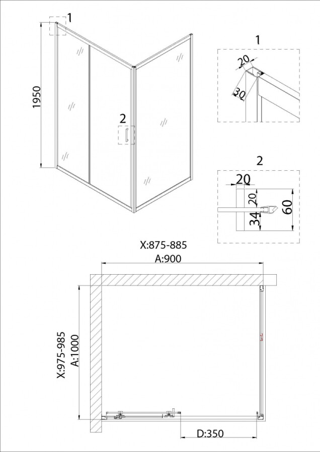Душевой уголок 100x90 Niagara NG-62-9A-A100