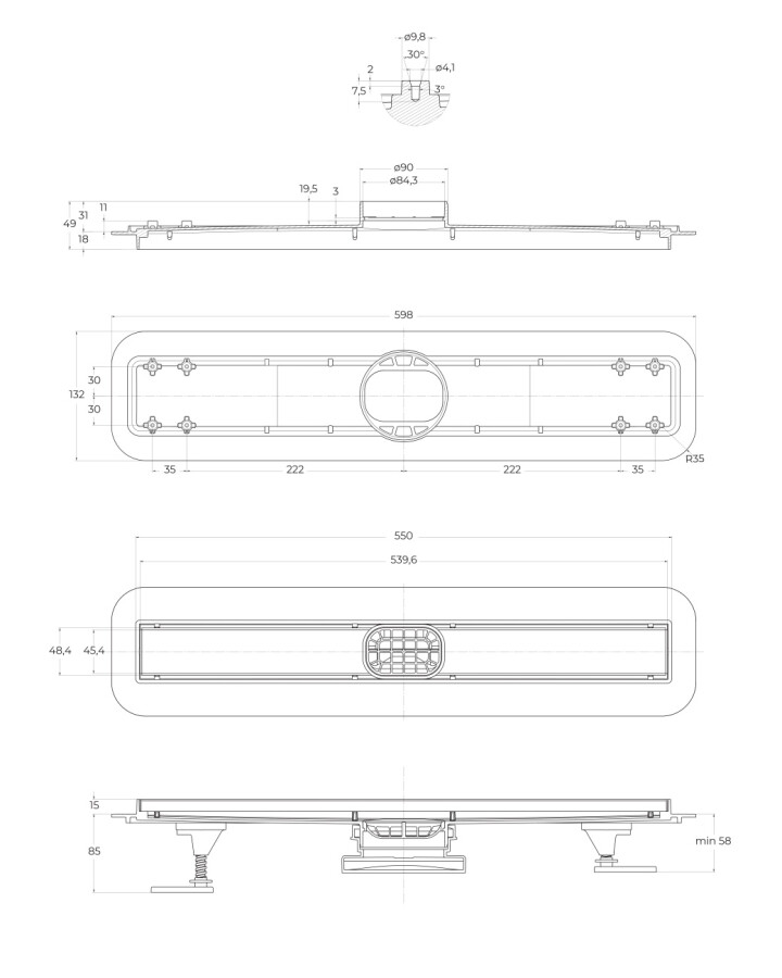 Душевой линейный трап 60 см BelBagno BB-LD-LUCE-60-BIANCO лоток белый матовый