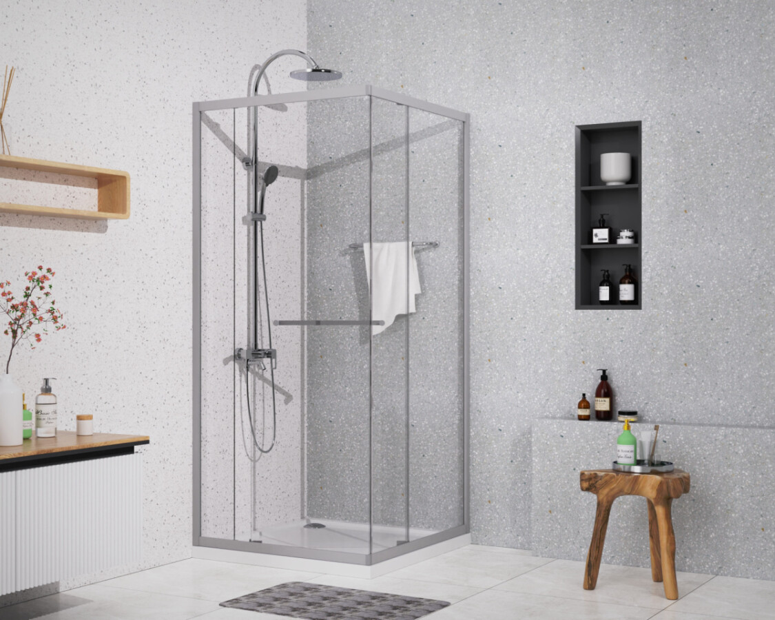 Душевое ограждение Azario Monako 900х900х1950 сдвижная дверь, прозрачное стекло 6 мм, профиль хром AZ-L47-90-CH-CL
