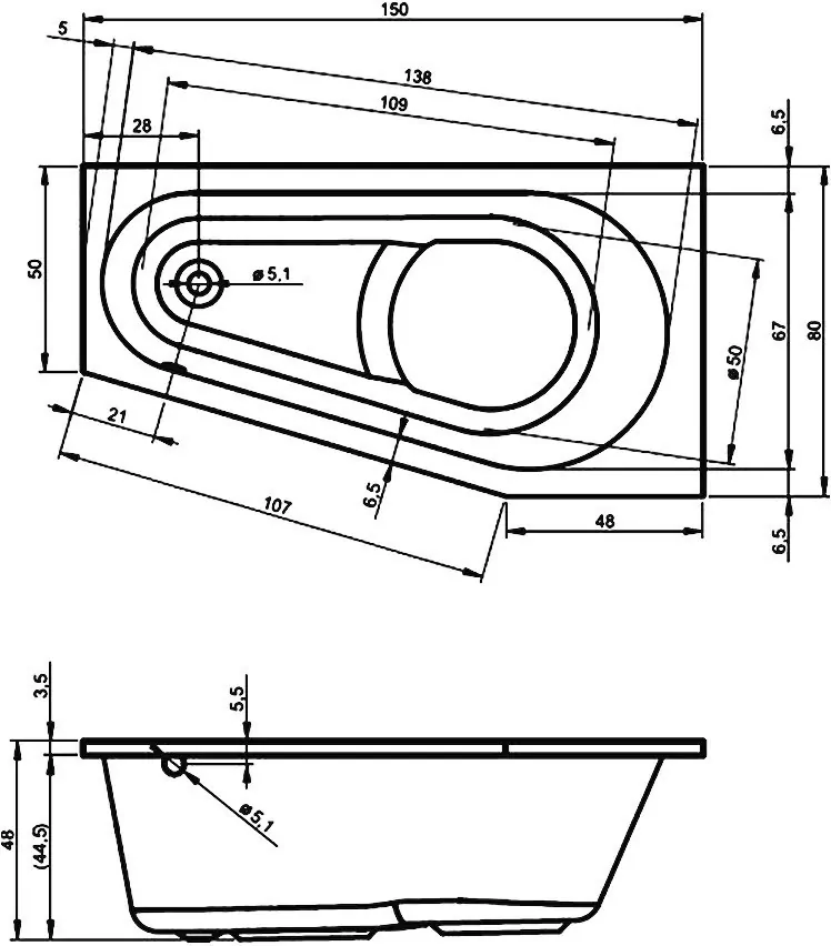 Riho Delta ванна акриловая 150х80 L BB8100500000000