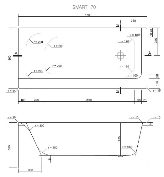 Cersanit Smart 170*80 ванна акриловая асимметричная R 63351