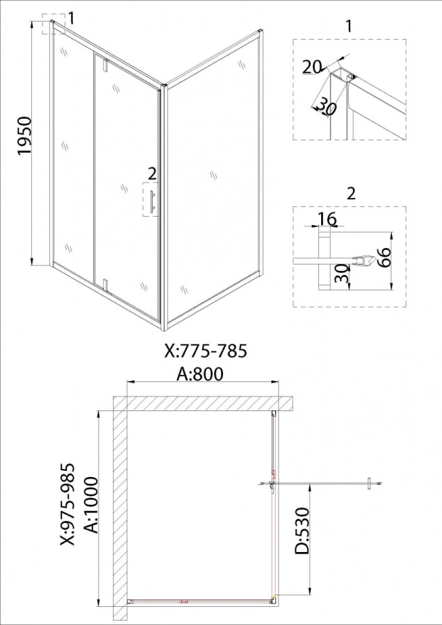 Душевой уголок 100x80 Niagara NG-63-10A-A80