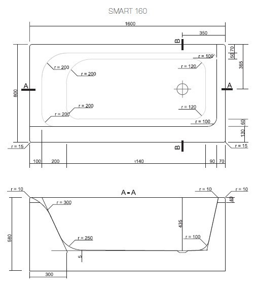 Cersanit Smart 160*80 ванна акриловая асимметричная R