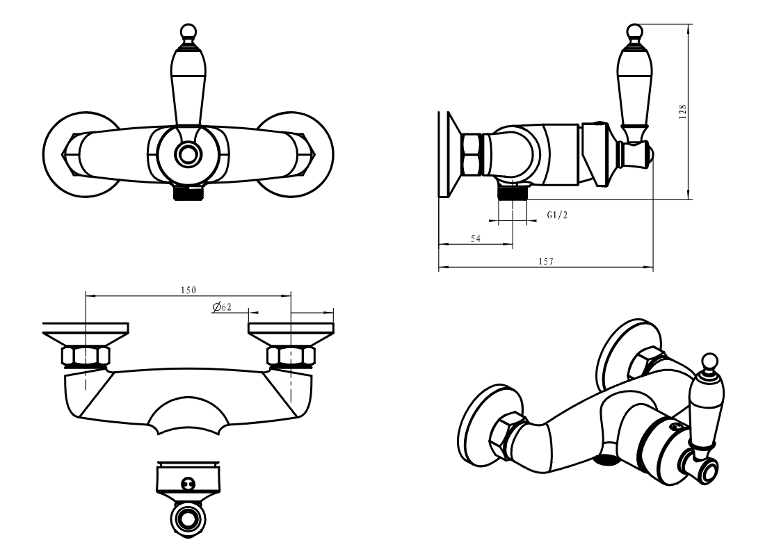 Смеситель для душа Boheme Vogue Бронза с прозрачным Swarovski 204-SW