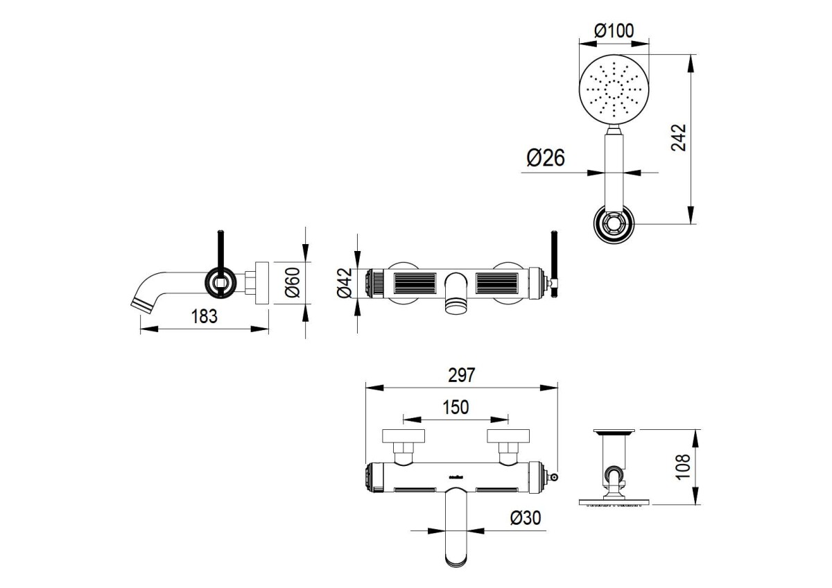 Смеситель для ванны Boheme Eterna Matt Gold 173-MG
