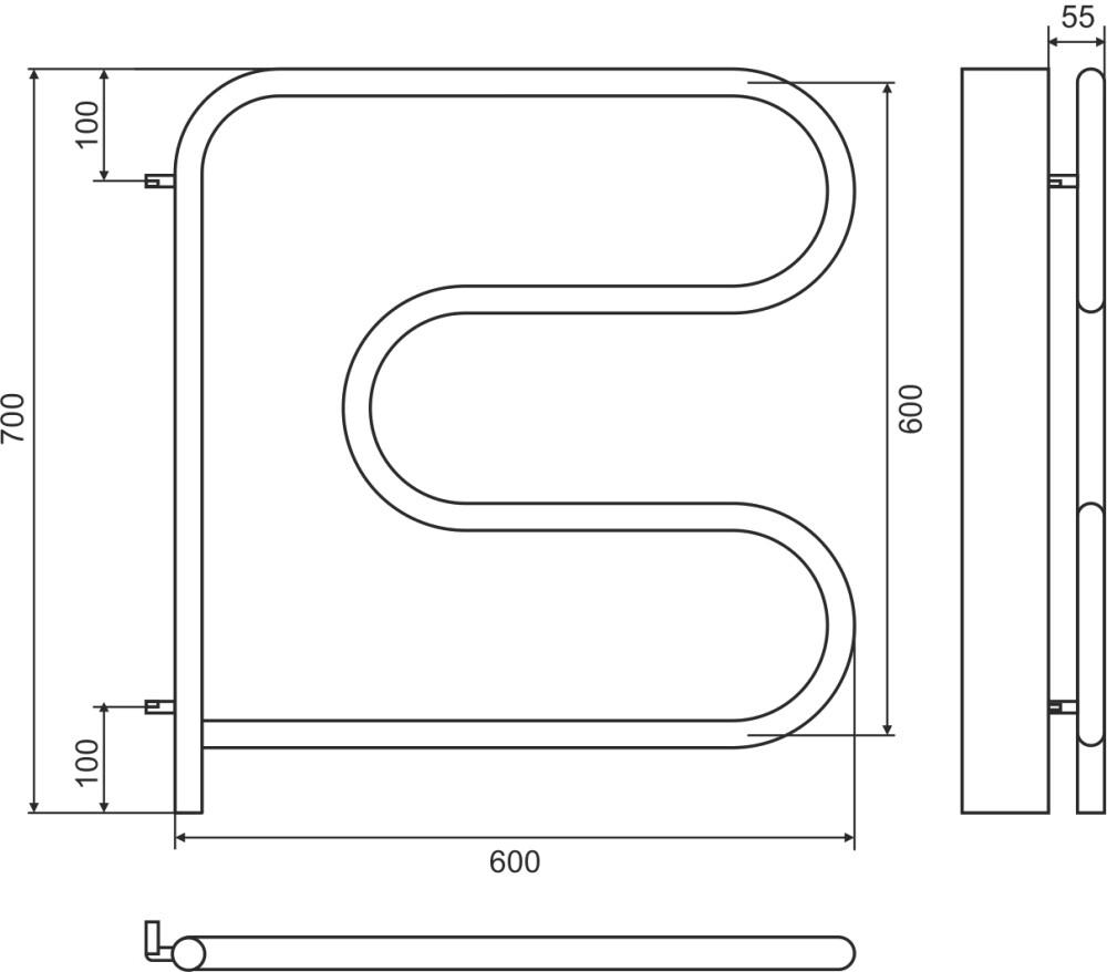 Terminus F-образный поворотный полотенцесушитель электрический 600*600