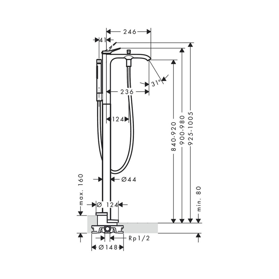 Hansgrohe Vivenis Смеситель для ванны напольный черный матовый 75445670