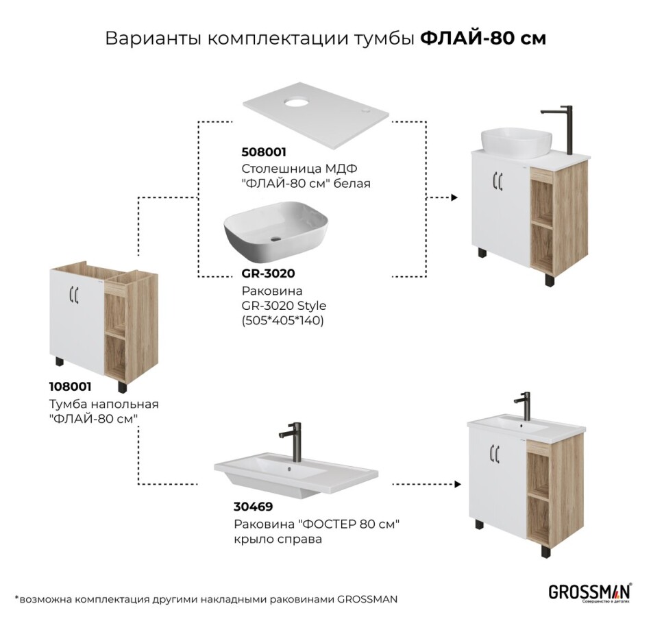 Тумба напольная "ФЛАЙ-80 см" дуб сонома/белая 108001