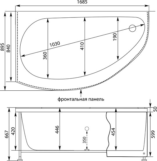 Aquanet Augusta 170*90 ванна акриловая асимметричная L