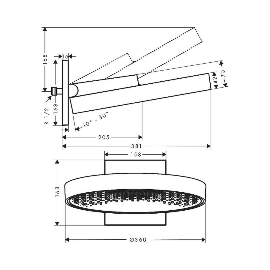 Hansgrohe Rainfinity Верхний душ 360 1jet с настенным креплением черный матовый 26230670