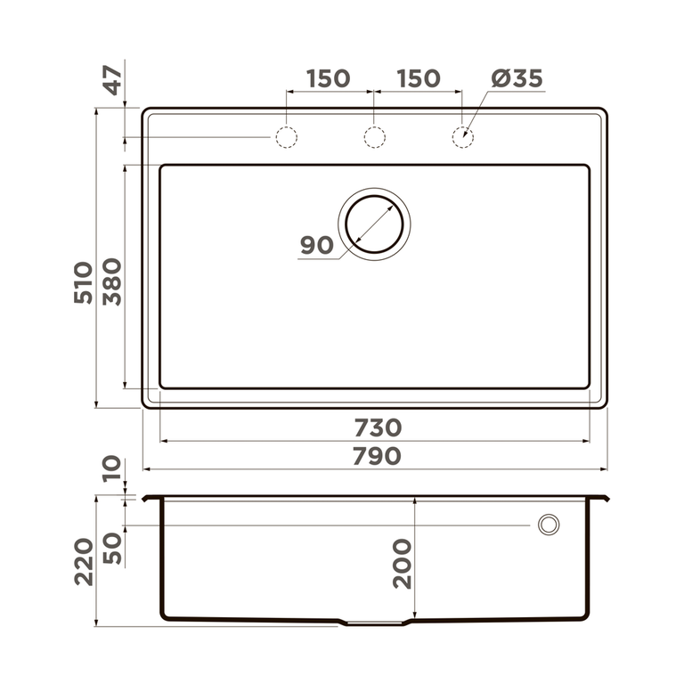 Omoikiri TEDORI 79 мойка кухонная черный 4993948